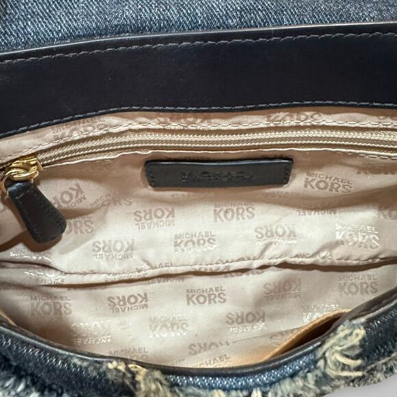 Michael Kors Denim Chevron Shoulder Bag with Gold Chain Strap - Picture 5 of 5